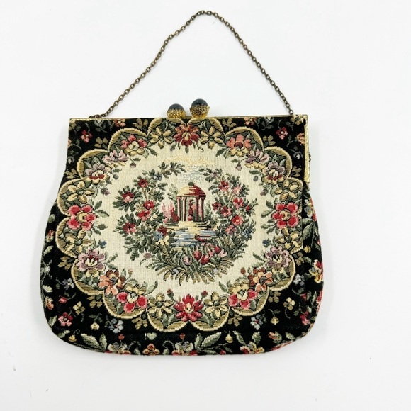 ✅ VINTAGE Walborg French Tapestry Purse Garden Scene WITH Chain 1940-1950'S - Picture 4 of 7
